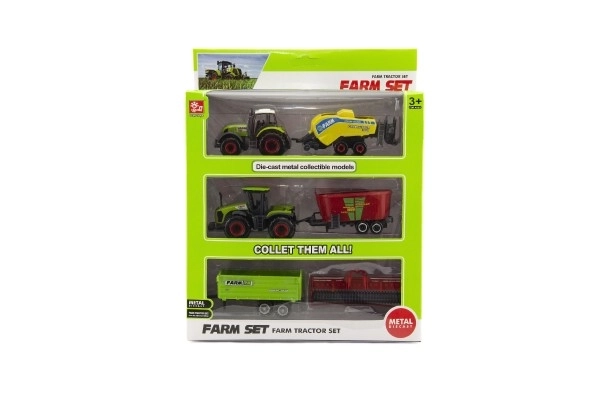 Sada farma zemědělské stroje 6ks plast/kov asst 4 druhy v krabici 21x27x5,5cm