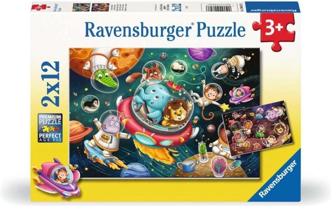 RAVENSBURGER Puzzle Zvířátka ve vesmíru 2x12 dílků