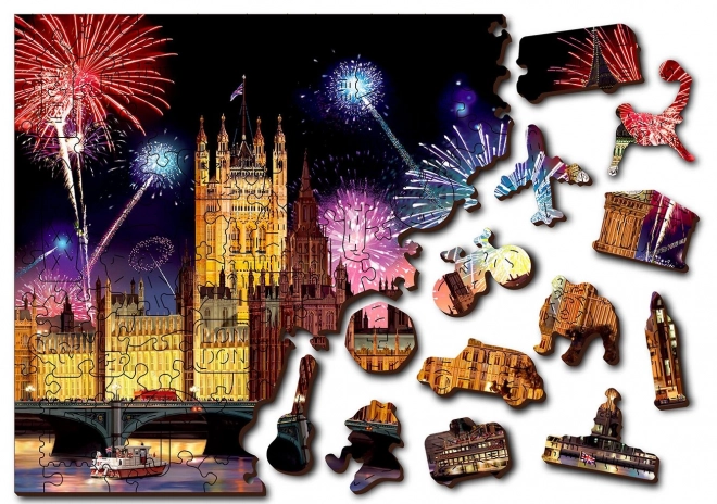 Wooden City Dřevěné puzzle Noční Londýn 2v1, 300 dílků EKO