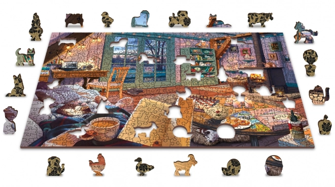 WOODEN CITY Dřevěné puzzle Útulná chata 2v1, 505 dílků EKO