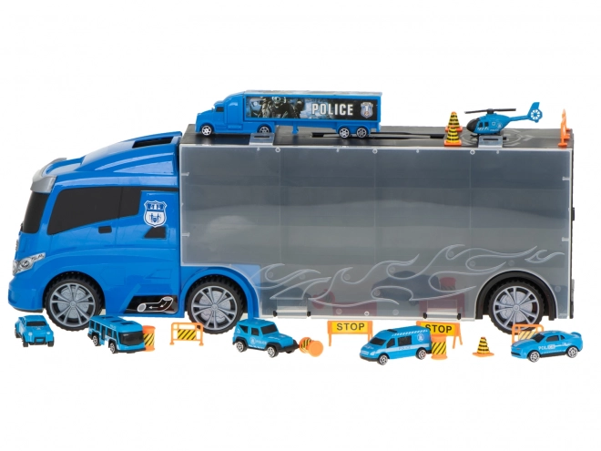 Nákladní auto s policejními auty