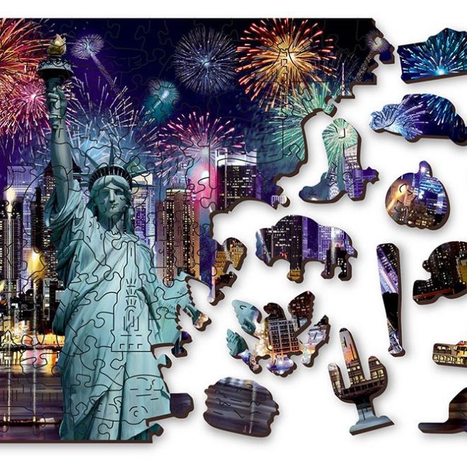 Wooden City Dřevěné puzzle Noční New York 2v1, 400 dílků EKO