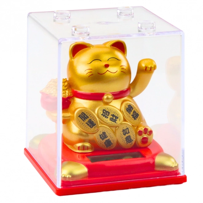Čínská kočka štěstí solární figurka ve vitríně zlatá
