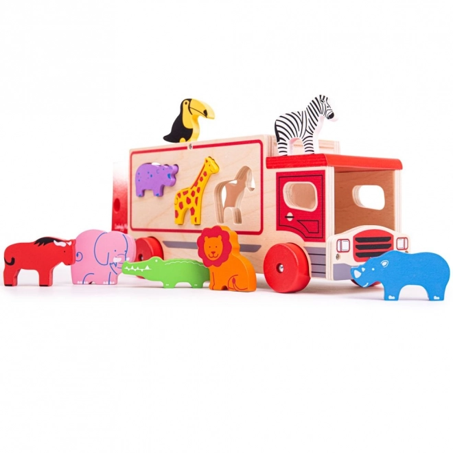 Bigjigs Toys Dřevěné auto se zvířátky safari