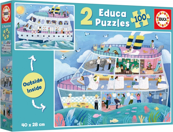 EDUCA Puzzle Outside,Inside Výletní loď 2x100 dílků