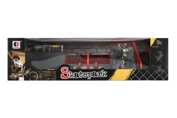 Skatepark - rampy,kolo prstové,skateboard prstový plast s doplňky 2 barvy v krabici 43x25x12cm