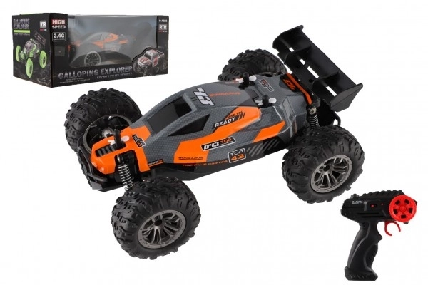 Auto RC Buggy rychlostní 2,4GHz plast 25cm na baterie oranžové v krabici 31x14x18cm