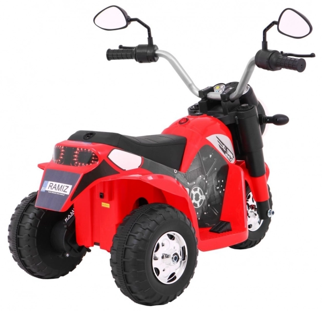 Dětské kolo na baterie MiniBike Červená + zvuky + LED světla + ekologická kůže