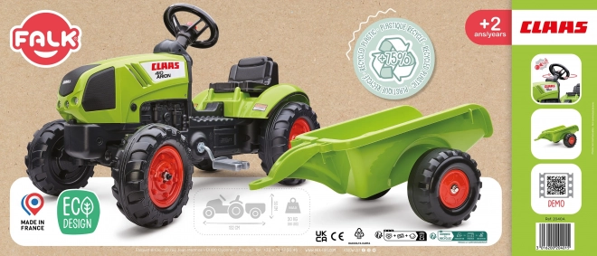 Šlapací traktor Claas Arion 410 s valníkem zelený
