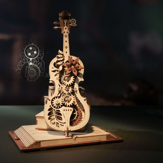RoboTime dřevěné mechanické puzzle Kouzelné violoncello (elektrický pohon)