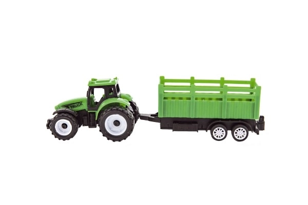 Traktor s vlekem plast 21cm na volný chod 2 barvy v krabičce 23x9x6cm