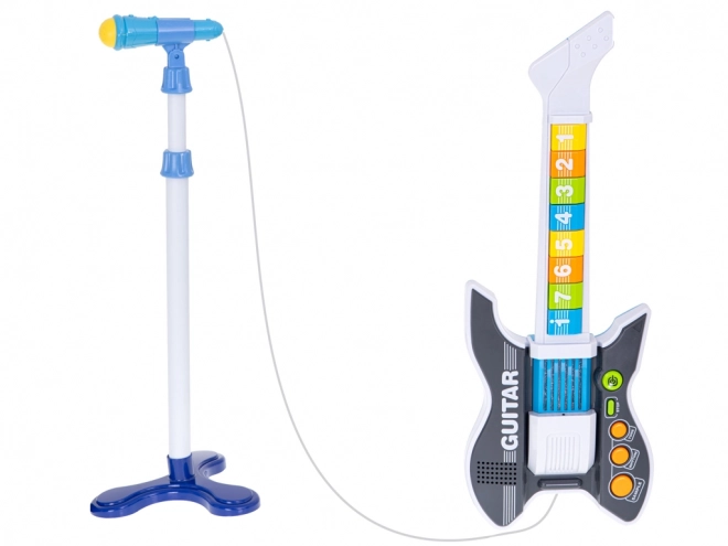 Dětská elektrická rocková kytara s mikrofonem modrá