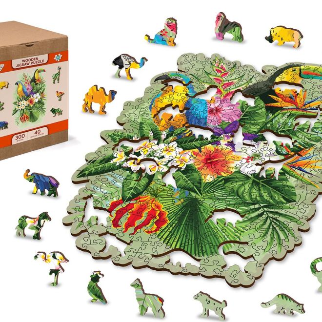 Wooden City Dřevěné puzzle Tropičtí ptáci 300 dílků EKO