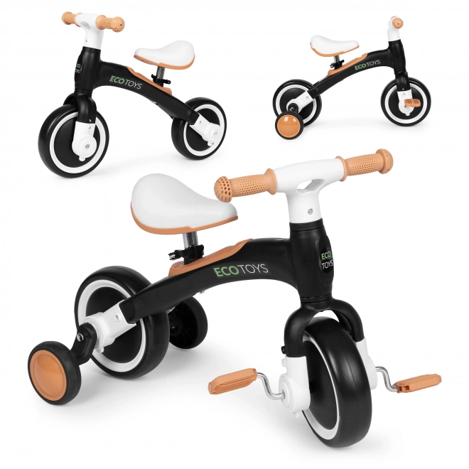 Odrážedlo s pedály a postranními kolečky černé ECOTOYS