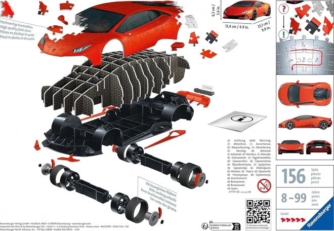 Puzzle 108 dílků 3D Vozidla Lamborghini Huracan Evo Arancio