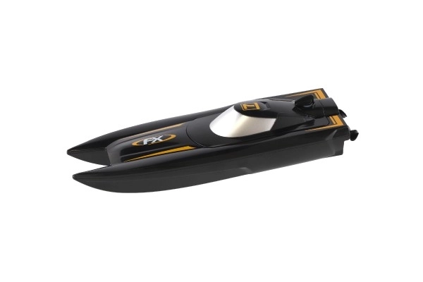 Motorový člun/loď do vody RC plast 22cm černý na baterie+dob. pack+USB 2,4Ghz v krabici 29x22x9cm