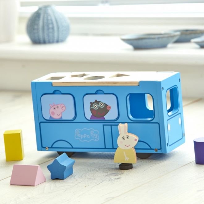Sada s figurkou prasátka Peppa Dřevěný třídič autobusů