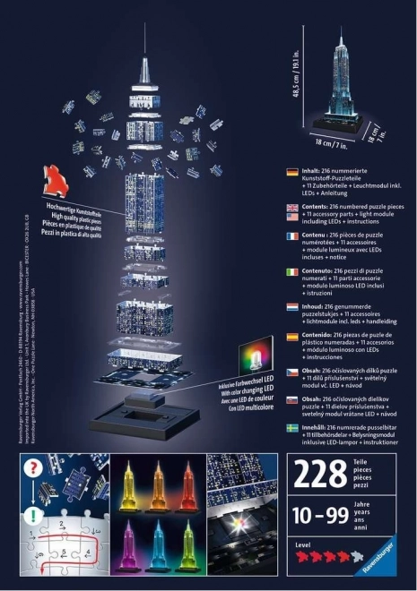 RAVENSBURGER Svítící 3D puzzle Noční edice Empire State Building 216 dílků