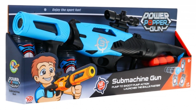 Velká pistole pro děti 6+ Manuální odpalovací mechanismus + 12 pěnových míčků + 3 figuríny Hůlky