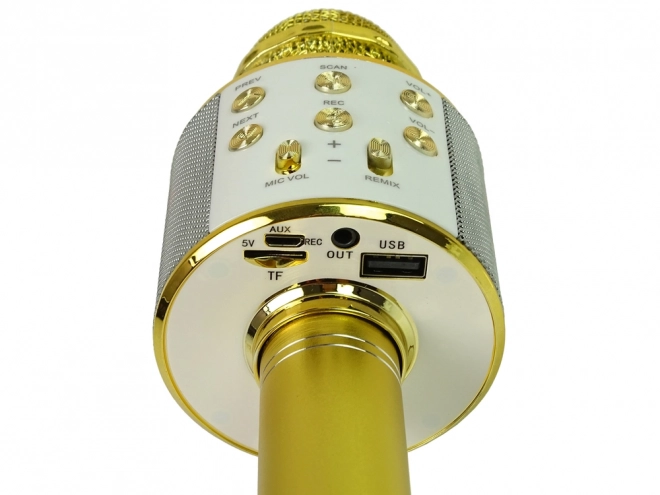 Bezdrátový USB mikrofon Reproduktor Karaoke Nahrávání Model WS-858 Gold