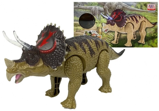 Dinosaurus Triceratops zelený s bateriemi