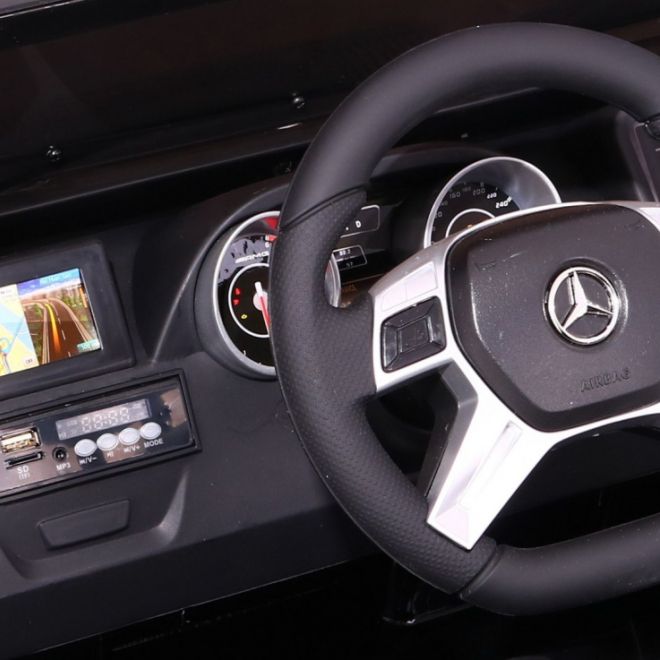 Autobaterie Mercedes AMG G65 pro děti Bílá + Lakovaná + Zavazadlový prostor + Světla Zvuky