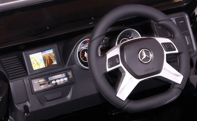 Autobaterie Mercedes AMG G65 pro děti Bílá + Lakovaná + Zavazadlový prostor + Světla Zvuky