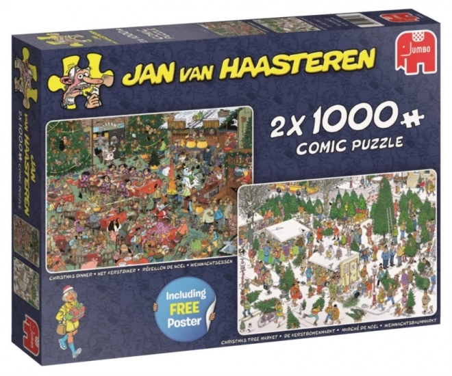 JUMBO Puzzle Štědrovečerní večeře a Trh s vánočními stromky 2x1000 dílků