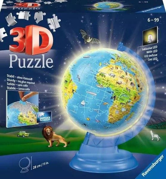 Puzzle 188 dílků 3D osvětlený glóbus