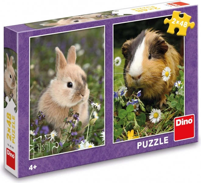 Puzzle Králíček a Morče 2x48 dílků na jarní louce