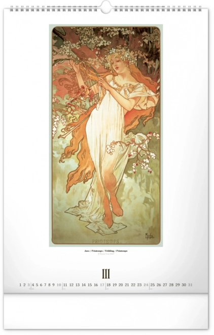 Nástěnný kalendář Alfons Mucha 2024, 33 × 46 cm