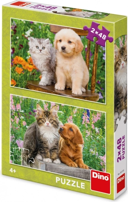 Puzzle Pejsek a kočička na zahradě