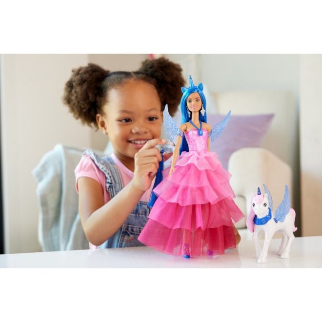Panenka Barbie princezna Sapphire + okřídlený jednorožec