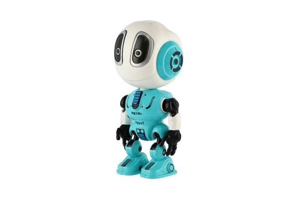 Robot ECHO opakující věty kovový 12cm modrý na baterie se zvukem se světlem v krabičce 10,5x15x5,5cm