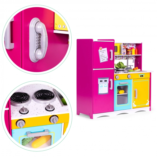 Velká dřevěná hrací kuchyně pro děti barevná ECOTOYS