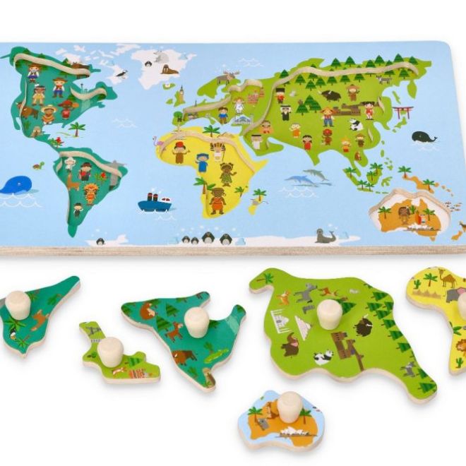 Puzzle s úchyty mapy světa