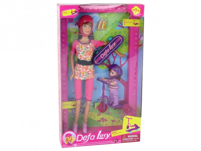 Lucy Pink Doll Set Scooter Skateboard Helmy