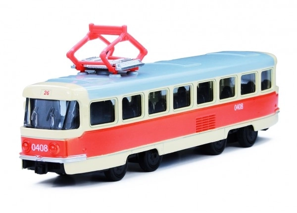 Tramvaj Tatra T3 česká kovová 16cm retro na zpětný chod v krabičce 20x8x6cm CZ design