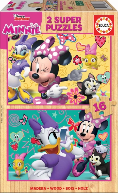 EDUCA Dřevěné puzzle Minnie a Daisy 2x16 dílků