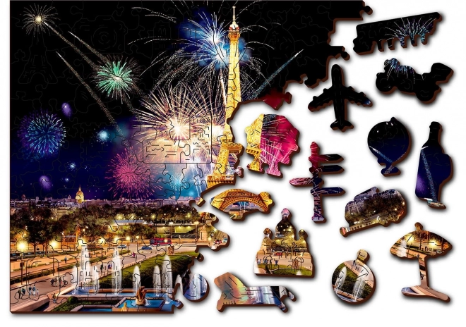 Wooden City Dřevěné puzzle Noční Paříž 2v1, 75 dílků EKO