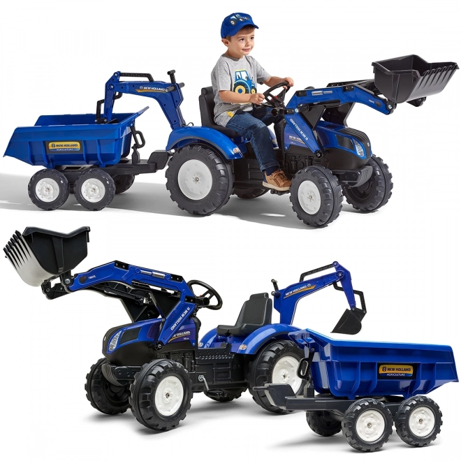 Traktor New Holland s přívěsem modrý pro děti od 3 let