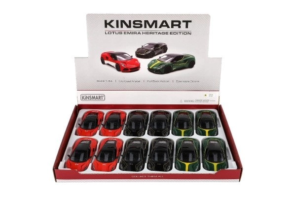 Auto Kinsmart Lotus Emira 1:38 kov/plast 12,5cm 3 barvy na zpětné natažení 12ks v boxu