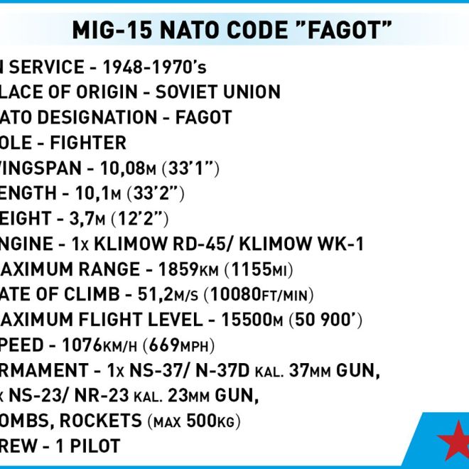 COBI 2416 Korean War MIG-15 FAGOT, 1:32, 504 k, 1 f