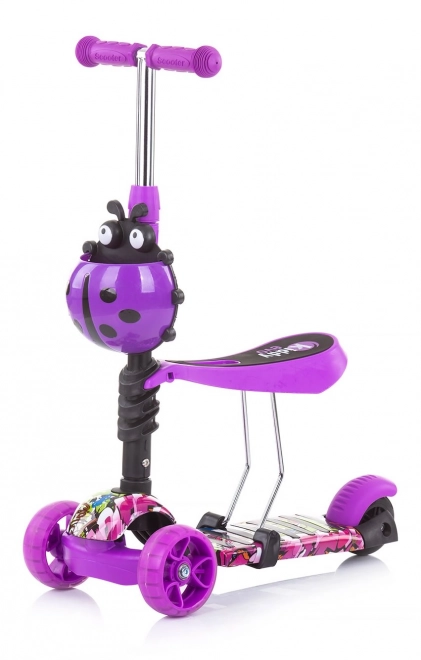 CHIPOLINO Koloběžka s vodící tyčí Kiddy Evo 3v1 – Purple Graffiti