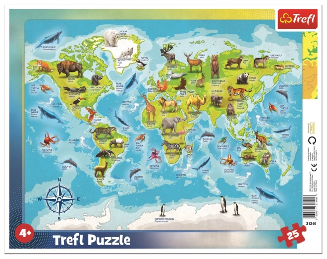 TREFL Puzzle Mapa světa se zvířátky 25 dílků