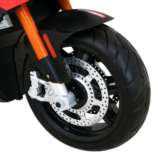 Aprilia Tuono V4 Dětský motocykl na baterie černý + panel MP3 + asistenční kolečka + pomalý start