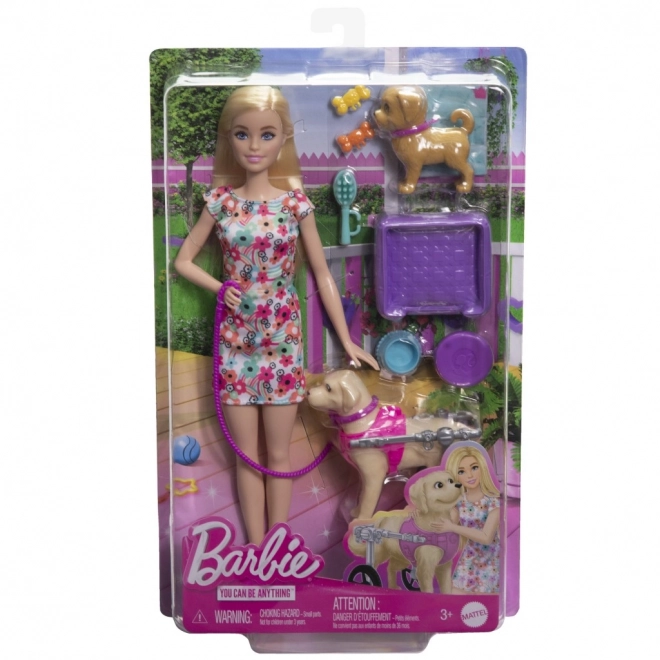 Barbie panenka a pejsek s invalidním vozíčkem