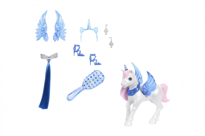 Panenka Barbie princezna Sapphire + okřídlený jednorožec