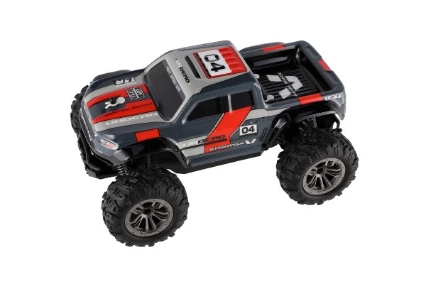 Auto RC pick up terénní plast 25cm 2,4GHZ na baterie šedo-červený v krabici 32x14x18cm