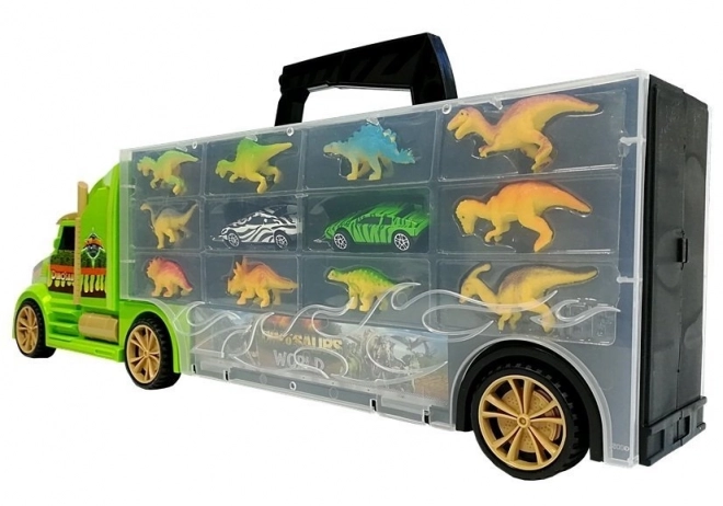 Kufřík Truck Transporter Sorter s dinosaury zelený